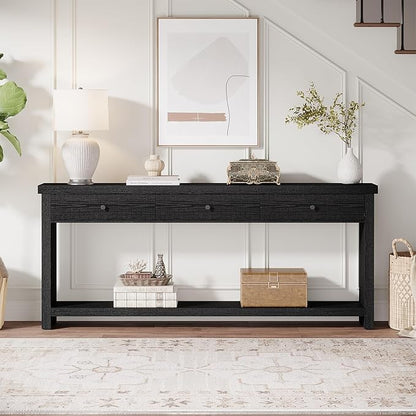 Tribesigns 70.9 inch Sofa Console Table with 3 Drawers, Extra Long Entryway Table with Open Storage Shelves Wooden Couch Table Foyer Tables Furniture for Living Room Hallway Entrance, Black