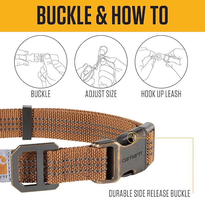 Carhartt Nylon Webbing Dog Collar, Fully Adjustable W/Durable Side Release Buckle, Coral Glow, Large