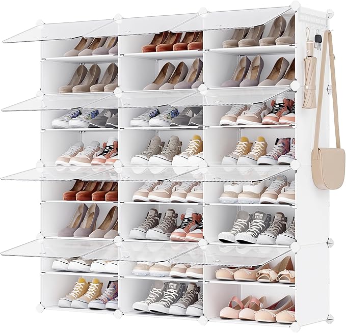 SONGMICS Shoe Rack Organizer, 12-Tier Shoe Storage Cabinet for Closet and Entryway, Holds 48 Pairs of Shoes, Adjustable, Cloud White and Trasparent ULPC040W01