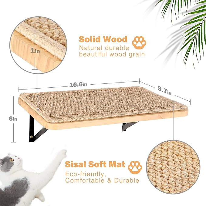 Cat Wall Furniture Set, 2PCS Cat Shelves & 2PCS 4 Steps Wall Shelves Stairs Tower Climbing Scratching Perches for Climbing Sleeping, Playing