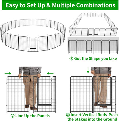 Dog Playpen Outdoor Extra Wide 32 Panels Heavy Duty Dog Fence 50" Height Anti-Rust with Doors Portable for RV Camping Yard, Total 84FT, 561 Sq.ft, Snowy Black