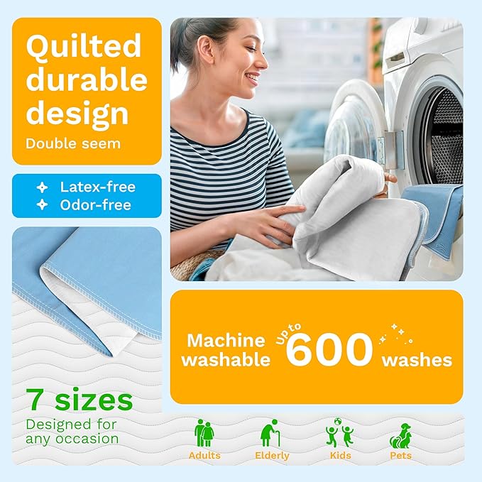 Washable Underpads - Large Bed Pads for use as Incontinence Bed Pads, Reusable Pet Pads, Great for Dogs, Cats, Bunny, Seniors Bed Pad (Pack of 6 - 30x34)