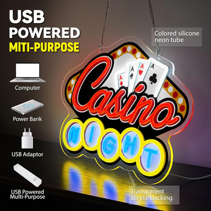 Casino Night Neon Sign for Wall Decor Casino Led Neon Light Dimmable Led Light Sign for Bar Casino Play Room Birthday Party Decor