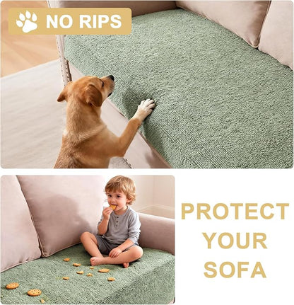 H.VERSAILTEX Non Slip Pet Couch Cover Chenille Dog Bed Protector Thick Soft Sofa Slipcover Pet Friendly Washable Couch Cushion Covers for Pets (30" x 70", Sea Foam)