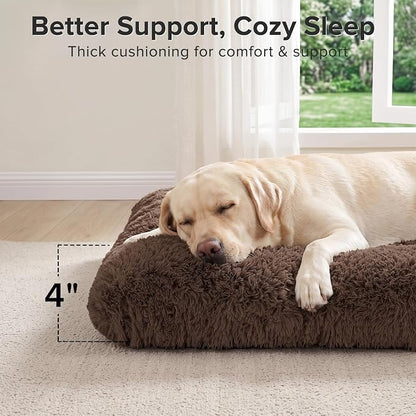 JOEJOY Large Dog Bed Crate Pad, Deluxe Plush Washable Dog Beds Fulffy Soft Kennel Pad Anti-Slip Pet Sleeping Mat for Extra Large Medium Small Dogs, 40" x 27", Brown