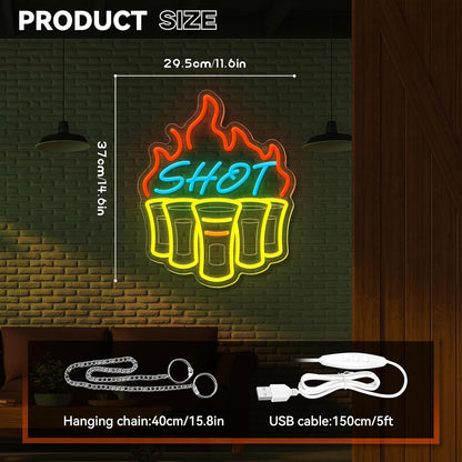 Shot Neon Signs for Wall Decor, Bar Neon Sign, Dimmable Acrylic LED Lights for Home Bar Pub Club Bistro Man Cave Restaurant Party Decorations Gift