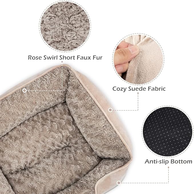 Large Rectangle Orthopedic Dog Bed for Medium Small Dogs, Washable Soft Calming Puppy Sleeping Cuddler With Anti-Slip Bottom L(30"x24"x9")