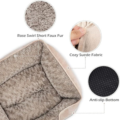 Large Rectangle Orthopedic Dog Bed for Medium Small Dogs, Washable Soft Calming Puppy Sleeping Cuddler With Anti-Slip Bottom L(30"x24"x9")
