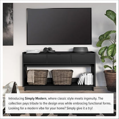Prepac Black Simply Modern Entryway Table, Narrow Console Table with 3 Drawers, Media Console with Storage, 15.75" D x 60.25" W x 32" H