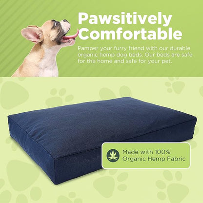 Large - 42 x 28 x 5 - Black Premium Organic Hemp Dog Bed - CertiPUR Fill - Removeable Cover