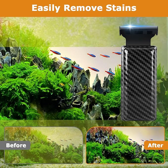 hygger Magnetic Fish Tank Cleaner, Aquarium Glass Cleaner with 2 Detachable Algae Scraper Blade, Floating Scrubber Brush for 1/5"-1/2" Glass/Acrylic Thick Tank, Strong Magnet Algae Remove Tool, M