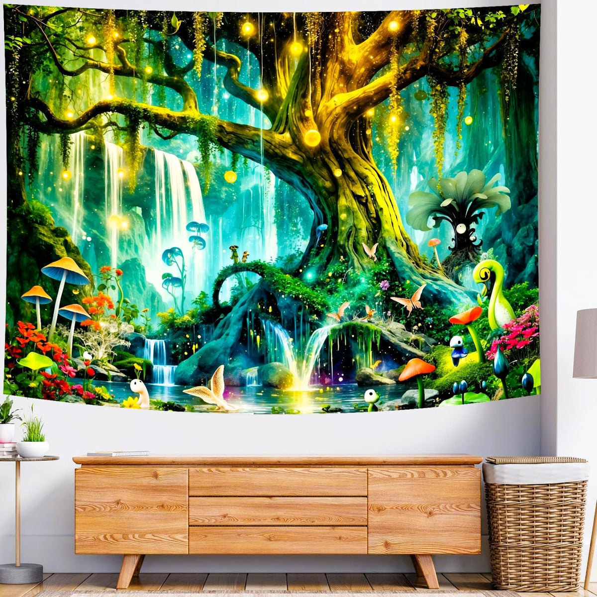Delur Magical Forest Tapestry Fantasy Tree of Life Enchanted Fairy Tale Forest Tapestry Mystical Psychedelic Nature Landscape Wall Hanging Headboard for Bedroom Living Room Home Decor (51.2" x 59.1")