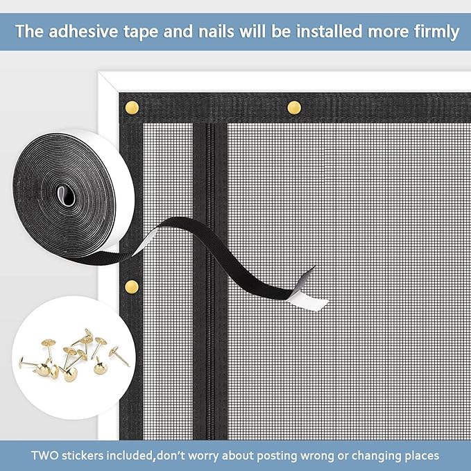 QWR Reinforced Cat Screen Door,Fits Door Opening Size 36''x 81'',Thickened Cat Resistant Mesh Screen Door for Living Room,Kitchen,Bedroom,Cat Proof Screen with Zipper Closure(U-Type,Black)