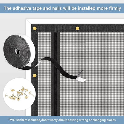 QWR Reinforced Cat Screen Door,Fits Door Opening Size 36''x 81'',Thickened Cat Resistant Mesh Screen Door for Living Room,Kitchen,Bedroom,Cat Proof Screen with Zipper Closure(U-Type,Black)