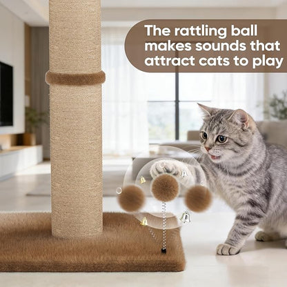 XiaZ Cat Scratching Post 34'' Tall, Cat Scratchers Tree Tower for Indoor Kitty with Extra Wide 15.8" Stable Base and 2 Toy Balls, Natural Sisal & Plush Fabric for Small, Medium Cats (Brown, 2.8in)