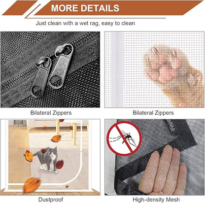 Upgraded Reinforced Pet Screen Door Thickened Cat Resistant Mesh Screen Door for Living Room, Bedroom, Patio, Dog Cat Scratch Proof Screen with Zipper Closure (Fits Door Size up to 32''x 80'', Black)