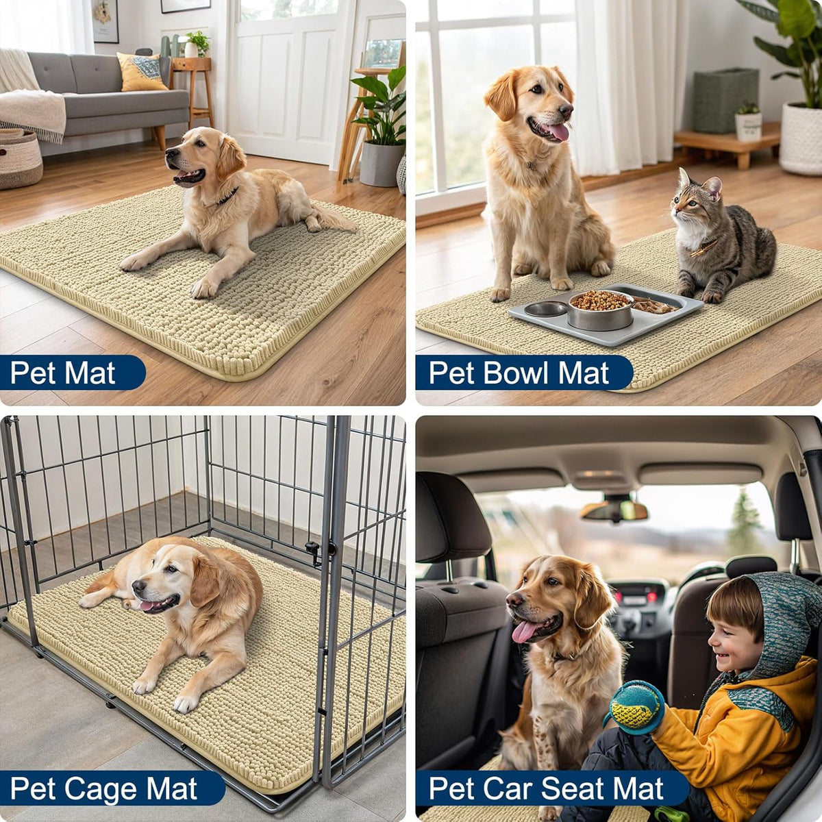 Smiry Dog Door Mat for Muddy Paws 36x24, Absorbs Moisture and Dirt Doormat, Non-Slip Washable Quick Dry Chenille Front Door Mat Indoor Entrance, Entryway Carpet for Inside Floor, Cream White