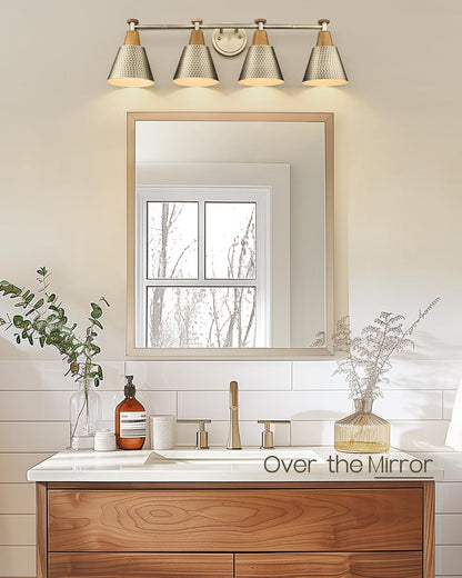 FEMILA Vanity Lights, 4-Lights Bathroom Light Fixtures Over Mirror, Antique Brass Wall Sconces Lamp with Hammered Metal Shade Finish, 4FG59B-4W BG