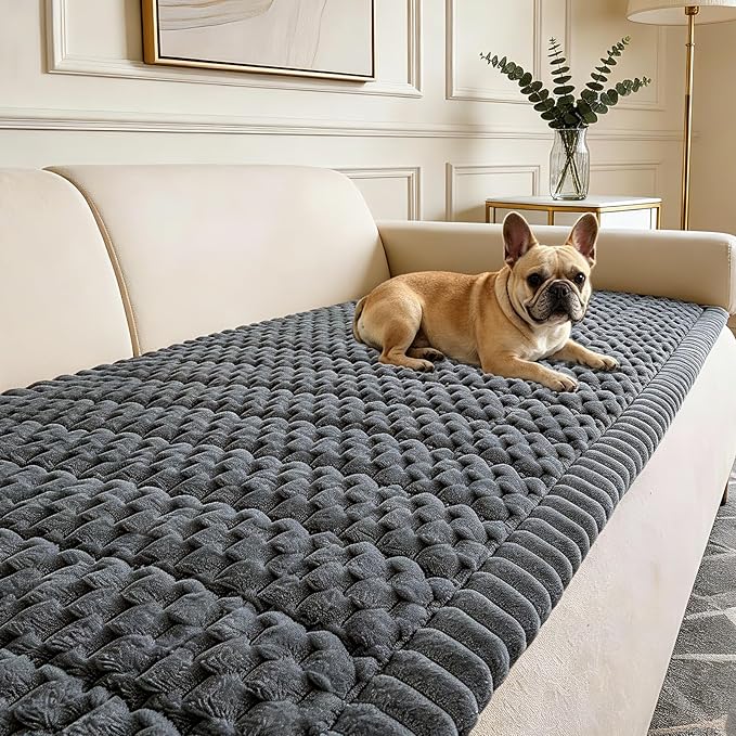 Couch Cover for Dogs Washable,Non Slip Fuzzy Durable Pet Friendly Cozy | Soft Slipcovers for 3 Cushion Sofa Cover,Plush Thick Protector Fits Mat Bed Leather & Fabric Couches (Grey 27.6"x82.7")
