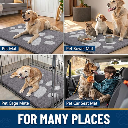 Smiry Dog Door Mat for Muddy Paws, Absorbs Moisture and Dirt, Low-Profile Entryway Mat with Non-Slip Backing, Entry Indoor Outdoor Doormat for Inside Floor (40x32 Inches, Light Grey, Paw)