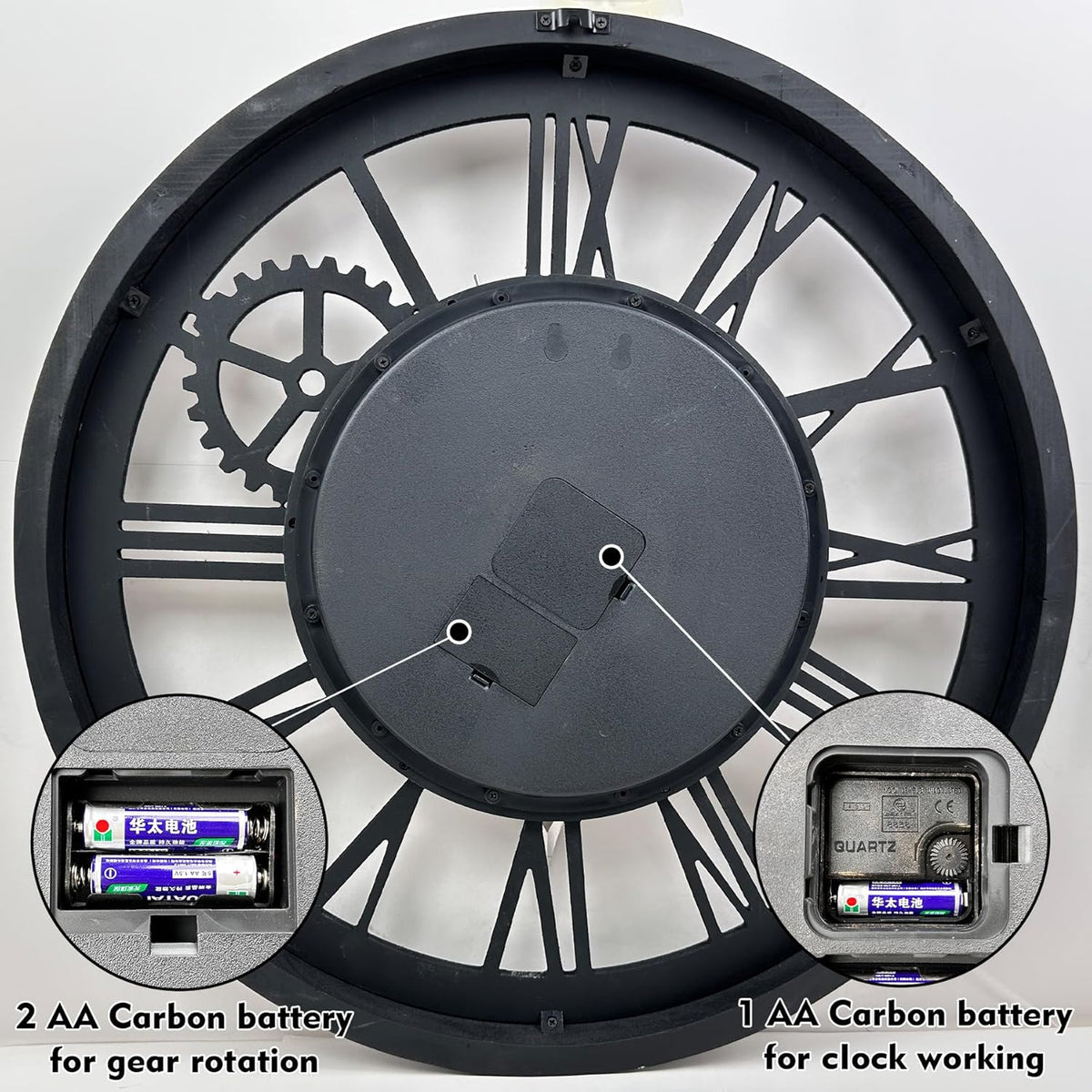 The B-Style Large Wall Clock 24 inch Moving Gear Wall Clock Oversized Vintage Farmhouse Wall Clocks for Living Room Decor Rustic Industrial Wood Clock (Black walunt Wood and Bronze)