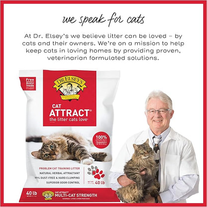 Dr. Elsey's Premium Clumping Cat Litter - Cat Attract - 99% Dust-Free, Low Tracking, Hard Clumping, Superior Odor Control, Natural Herbal Attractant, Unscented & Natural Ingredients, 40 lb