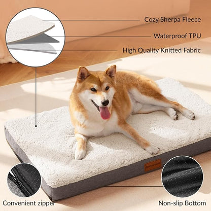 Patas Lague Orthopedic Large Dog Bed Washable Pet Sofa Mat 48''X30'' Ivory | Egg-Crate Foam Dog Couch For Large Sized Dogs, Waterproof Removable Cover, Soft Pet Crate Bed With Nonskid Bottom