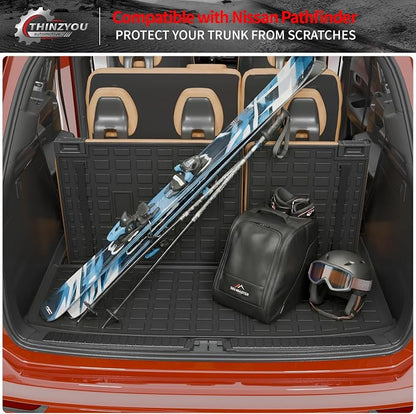 Cargo Mat Compatible with 2022-2025 2026 Nissan Pathfinder Trunk Mat Cargo Liner TPE All Weather Trunk Liner 2024 Pathfinder Accessories (Trunk Mat with Backrest Mat)