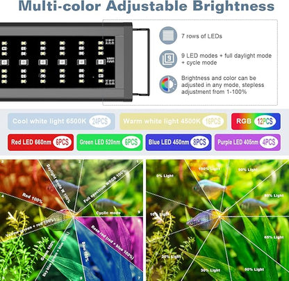 LED Aquarium Light Full Spectrum Fish Tank Light with RGB Brightness/Color Stepless Adjustment, 24/7 Day-Night Cycle Mode, Auto On/Off Timer, IP68 Waterproof (11W for 11'' - 16'' Tank)