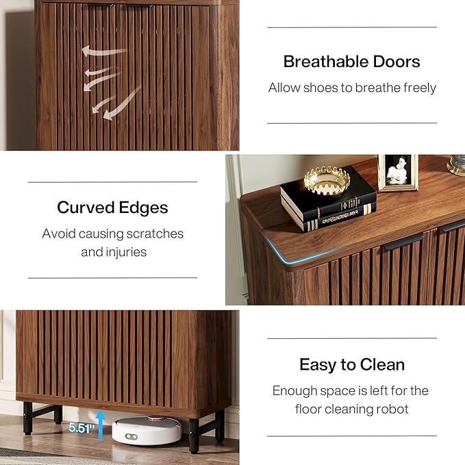 Tribesigns 6-Tier Farmhouse Shoe Cabinet with Shutter Doors, Wooden Shoe Organizer Rack with Adjustable Shelves, Modern Large Hidden Storage Furniture for Entryway, Hallway (Black&Brown)