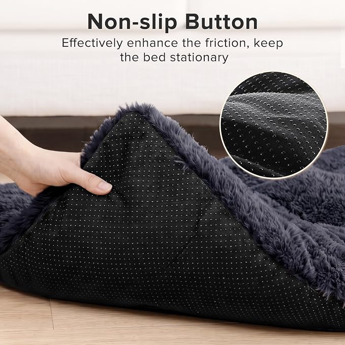JOEJOY Large Dog Bed Crate Pad, Deluxe Plush Washable Dog Beds Fulffy Soft Kennel Pad Anti-Slip Pet Sleeping Mat for Extra Large Medium Small Dogs, 44" x 32", Dark Grey