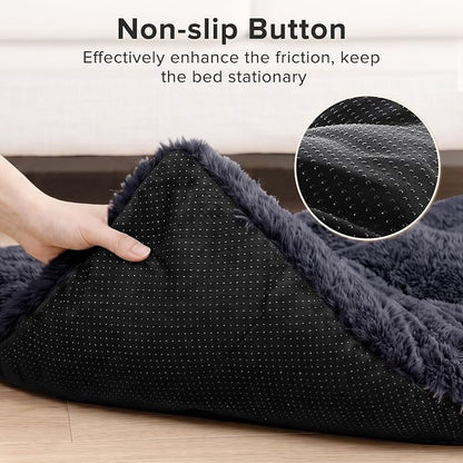 JOEJOY Dog Bed Crate Pad, Deluxe Plush Washable Dog Beds Fulffy Soft Kennel Pad Anti-Slip Pet Sleeping Mat for Small Dogs, 23" x 18", Dark Grey