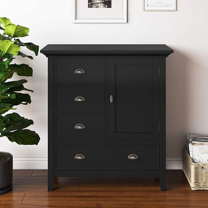 SIMPLIHOME Redmond SOLID WOOD 39 inch Wide Transitional Medium Storage Cabinet in Black for the Living Room, Entryway and Family Room