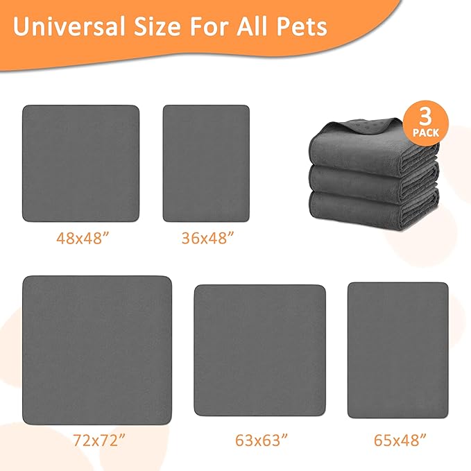 Bunlitent Washable Pee Pads for Dogs, 48'' x 48'', 3 Packs, Grey, Quick-Dry | Non-Slip, Waterproof, Fast Absorbent, For Incontinence, Housebreak, Crate, Whelping Pads, For Puppy, Senior Dog, Incontinence