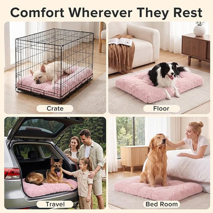 JOEJOY Large Dog Bed Crate Pad, Deluxe Plush Washable Dog Beds Fulffy Soft Kennel Pad Anti-Slip Pet Sleeping Mat for Extra Large Medium Small Dogs, 40" x 27", Pink