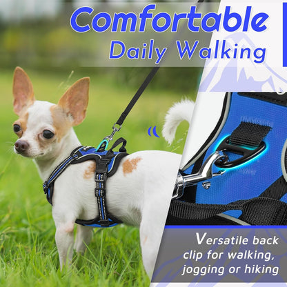 Eagloo Small Dog Harness No Pull, Service Vest with Reflective Strips and Control Handle, Adjustable and Comfortable for Easy Walking, No Choke Pet Harness with 2 Metal Rings, Blue, XS