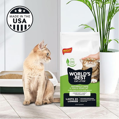 WORLD'S BEST CAT LITTER Comfort Care Unscented, 32-Pounds - Natural Ingredients, Quick Clumping, Flushable, 99% Dust Free & Made in USA - Long-Lasting Odor Control & Easy Scooping