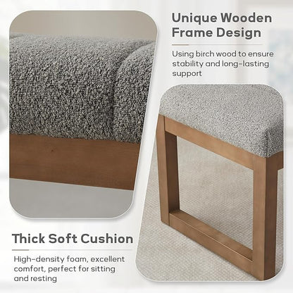52.7" Bedroom Bench for End of Bed, Modern Upholstered Teddy Fabric Entryway Bench & Dining Bench, Footrest Stool Bench with Solid Wood Frame for Bedroom, Living Room (Light Grey)