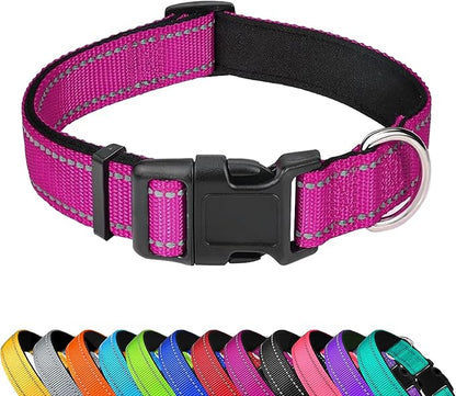Reflective Dog Collar, Adjustable Soft Neoprene Padded Nylon Pet Collars with Buckle for Puppy and Small Dogs, Cats,Rose Red,XS