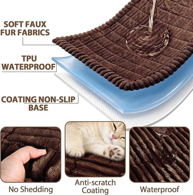 FUANGUI 2 Pack Waterproof Couch Cover for Dogs Pets Sofa Protector | Non-Slip Washable Fuzzy Soft Sofa Slipcover for 2 PCS L Shaped Sofa Pet Friendly, 27.6" x 59.1"+27.6" x 70.9", Brown