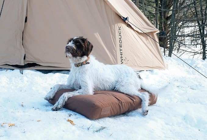 WHITEDUCK Outdoor Dog Bed Heavy-Duty 12oz Canvas, Water-Repellent Cotton, Machine Washable Removable Cover with Full-Length Zipper, Dog Bed for Large Dogs & Crate, (Olive) 28" Lx20 Wx4.3 th (S)