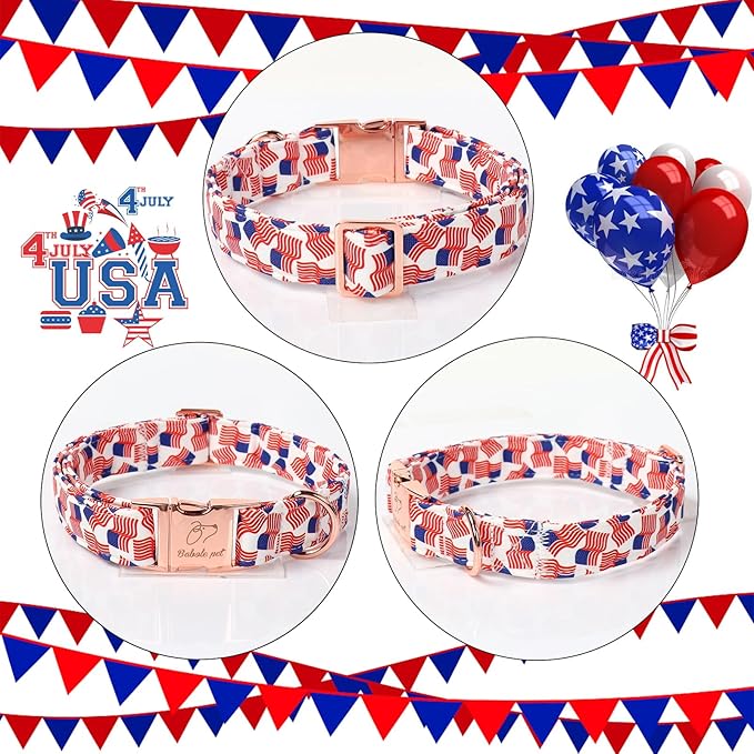 American Flag Dog Collar - 4th of July Dog Dog Collars for Small Dogs, Adjustable Independence Day Metal Buckle Patriotic Dog Collar S