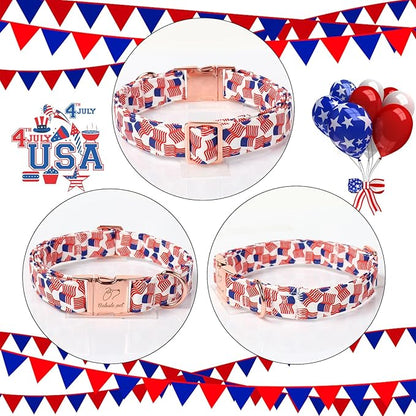 American Flag Dog Collar - 4th of July Dog Dog Collars for Small Dogs, Adjustable Independence Day Metal Buckle Patriotic Dog Collar S