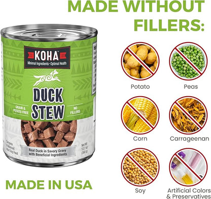 KOHA Minimal Ingredient Duck Stew for Dogs, High Protein Limited Ingredient Dog Food, 12.7oz Cans (Case of 12)