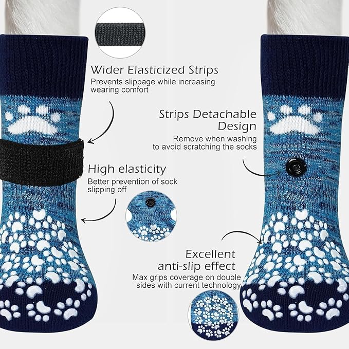 EXPAWLORER Anti Slip Dog Socks to Prevent Licking Paws, Dog Shoes for Hot Pavement, Dog Booties for Small Medium Large Senior Dogs, Traction Control Boots & Paw Protectors for Hardwood Floors