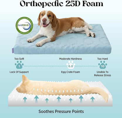 LESURE ApexCloud™ Cooling Dog Bed with Washable Cover for Medium Dogs, 29IN | Q-Max>0.5 Cool-Touch Fabric, Orthopedic Egg Crate Foam,Breathable Non-Slip Summer Mat,For Active Senior Long-Haired Pets,Blue
