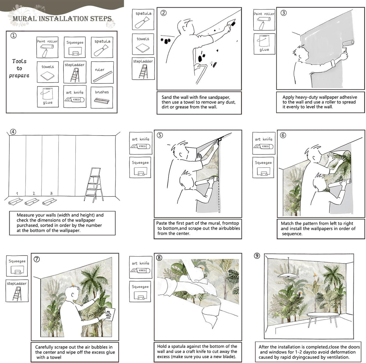 AFZEVEB-Green Forest Nursery Wallpaper Tropical Parrots Wall murals for Kids Room 159"x107" (Not Peel and Stick)