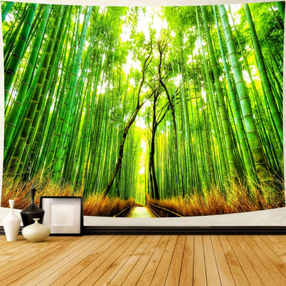 Delur Forest Pathway Tapestry Sunset Tropical Rainforest Nature Tree Tapestry Wall Hanging Sunrise Scenic Natural Green Landscape Headboard for Bedroom Living Room Home Decor (59.1" x 78.7")