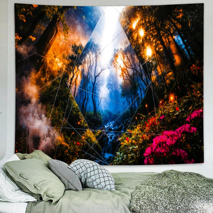 Delur Forest Tapestry Tree of Life Misty Tropical Rainforest Tapestry Wall Hanging Mystical Colorful Spiritual Psychedelic Nature Landscape Headboard for Bedroom Living Room Home Decor (70.8" x 92.5")
