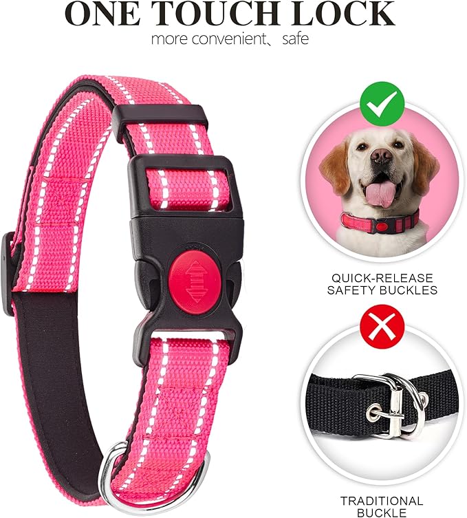 2 Pack Reflective Dog Collars for Medium Large and Small Breed Dogs Male Female,Padded Soft Durable Nylon Neoprene Collar for Puppy Dogs Girl Boy with Quick Release Safety Buckle,Red Black,S